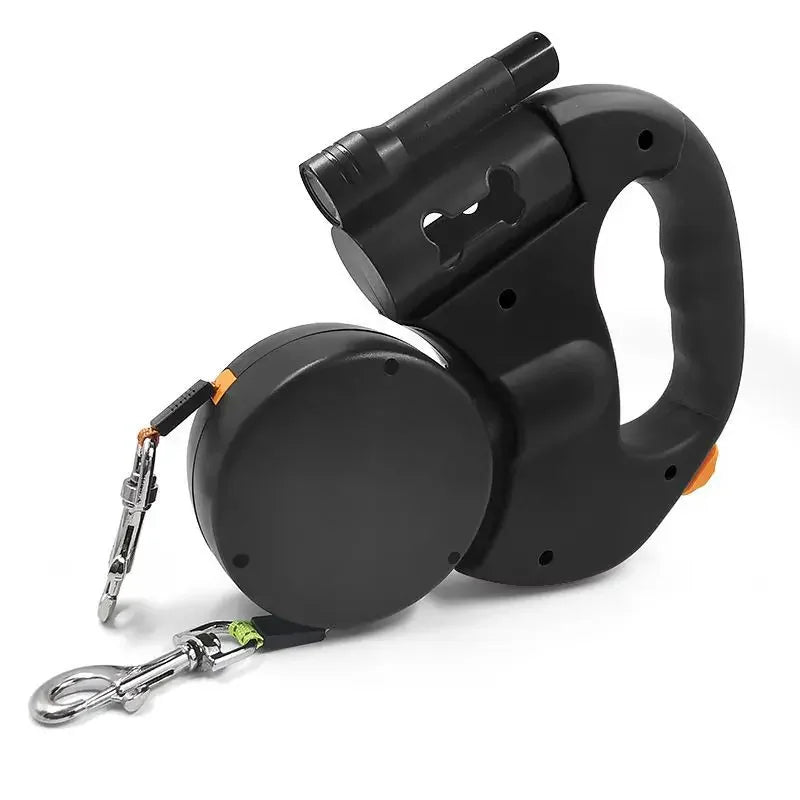 Auto Retractable Double-Ended Dog Leash 3m with LED Flashlight Waste Bag Box Roulette 360 Degree Dual Traction Rope Pet Supplies