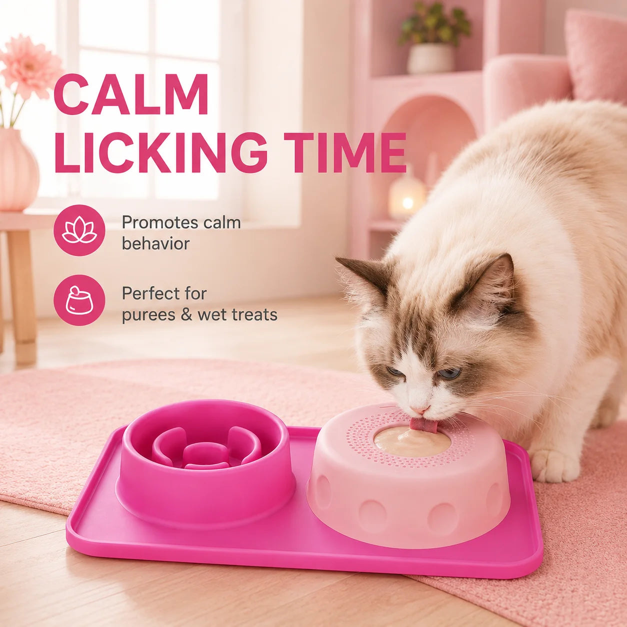 Dog Cat Lick Mat Slow Feeder Bowl Anti Choking Silicone Pet Food Bowl Non Slip Puzzle Feeding Dish Double Use Training Bowl Set