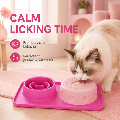 Dog Cat Lick Mat Slow Feeder Bowl Anti Choking Silicone Pet Food Bowl Non Slip Puzzle Feeding Dish Double Use Training Bowl Set