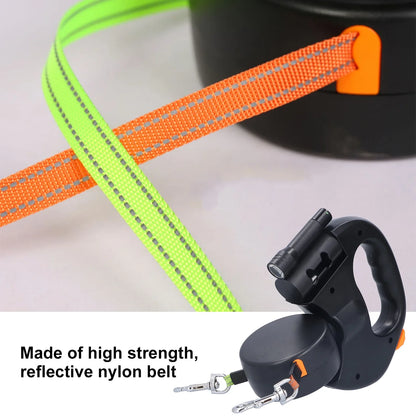 Retractable Pet Leash Automatic Retractable Pet Leash 1 Tow 2 Retractable Double Dog Leash with Flashlight and Bag Dispenser