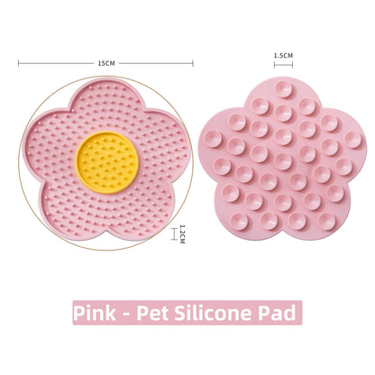 Food Grade Silicone Dog Licking Mat Cat Slow Feeder Pad Flower Shape Pet Bath Peanut Butter Lick Plate with Suction Cup