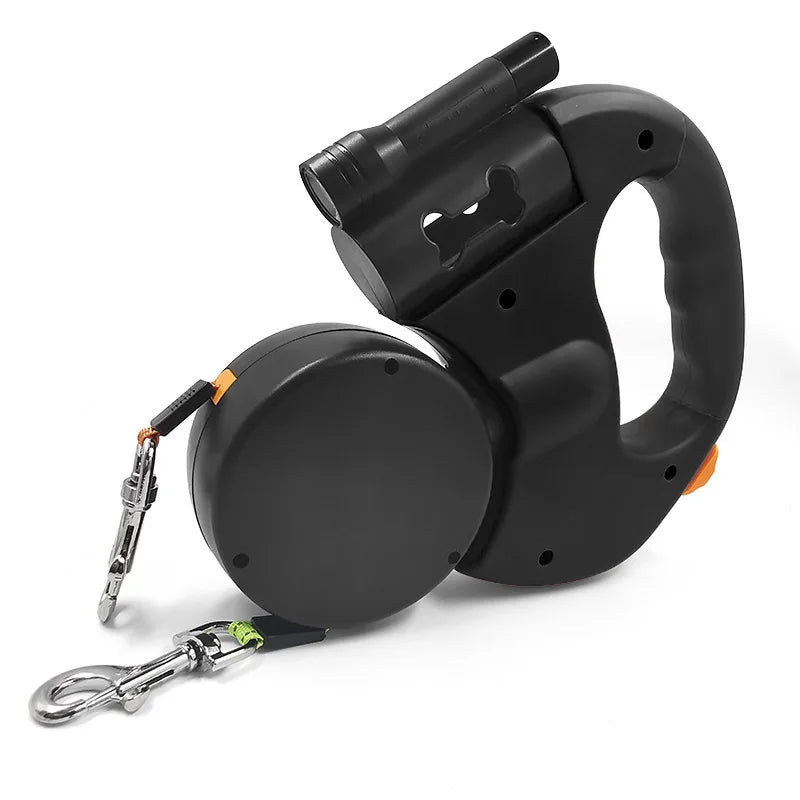 Retractable Pet Leash Automatic Retractable Pet Leash 1 Tow 2 Retractable Double Dog Leash with Flashlight and Bag Dispenser
