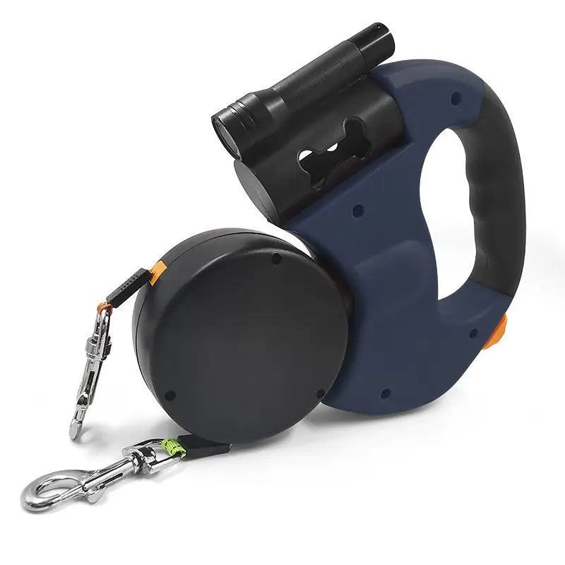 Auto Retractable Double-Ended Dog Leash 3m with LED Flashlight Waste Bag Box Roulette 360 Degree Dual Traction Rope Pet Supplies