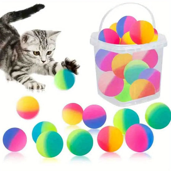 10pcs Colorful Rubber Balls, 25mm High-Bounce Interactive Cat Toy Balls - Vibrant Rainbow Design JXB
