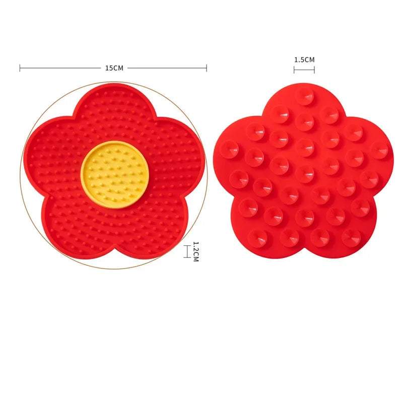 Food Grade Silicone Dog Licking Mat Cat Slow Feeder Pad Flower Shape Pet Bath Peanut Butter Lick Plate with Suction Cup