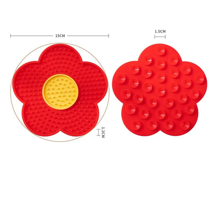 Food Grade Silicone Dog Licking Mat Cat Slow Feeder Pad Flower Shape Pet Bath Peanut Butter Lick Plate with Suction Cup