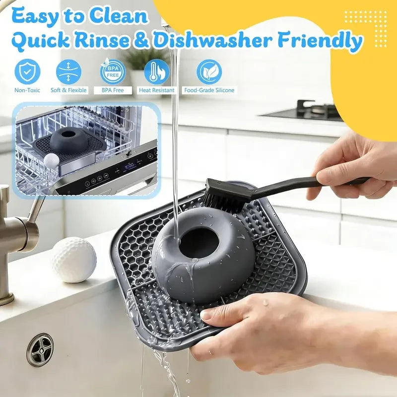2 in 1 Silicone Slow Feeder Dog Bowl Lick Mat Anti Slip Suction No Spill Food Puzzle For Yogurt Wet Treats