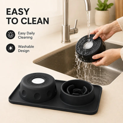 Dog Cat Lick Mat Slow Feeder Bowl Anti Choking Silicone Pet Food Bowl Non Slip Puzzle Feeding Dish Double Use Training Bowl Set