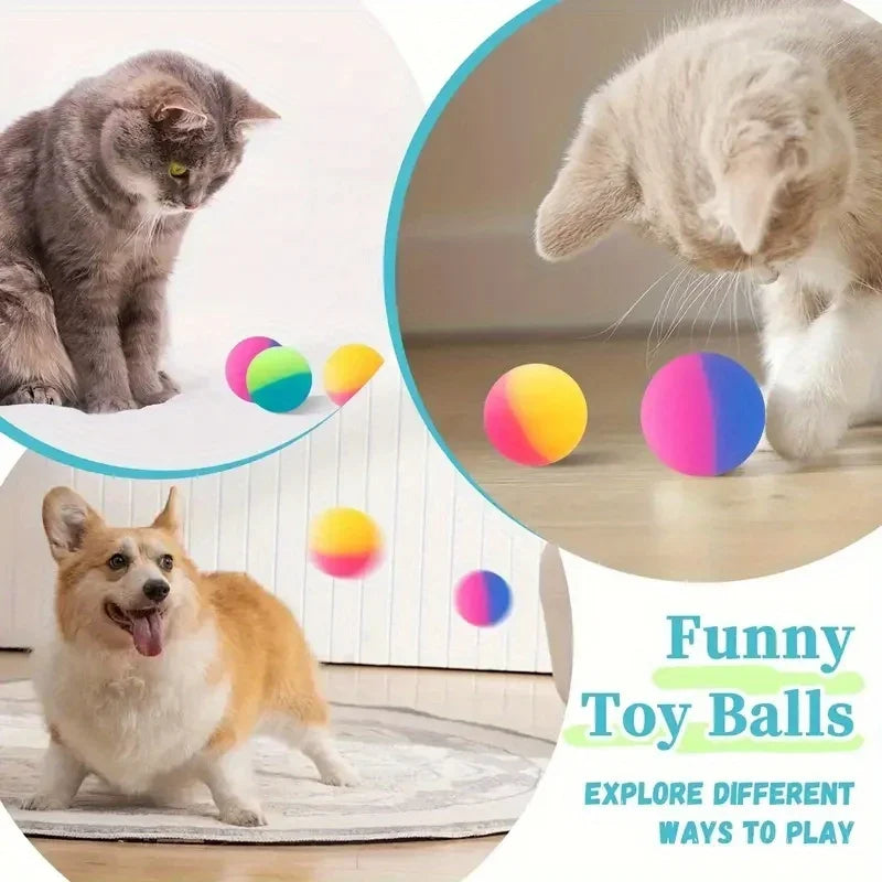 10pcs Colorful Rubber Balls, 25mm High-Bounce Interactive Cat Toy Balls - Vibrant Rainbow Design JXB