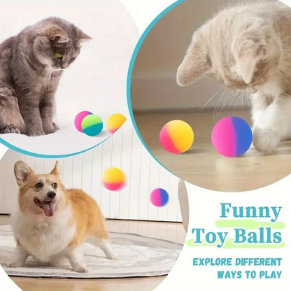 10pcs Colorful Rubber Balls, 25mm High-Bounce Interactive Cat Toy Balls - Vibrant Rainbow Design JXB