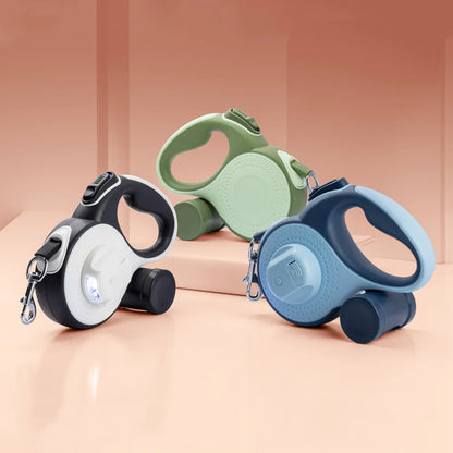 5/8M Pet Automatic Retractable Leash, with Garbage Bag Dispenser and LED Lighting, Outdoor Dog Leash