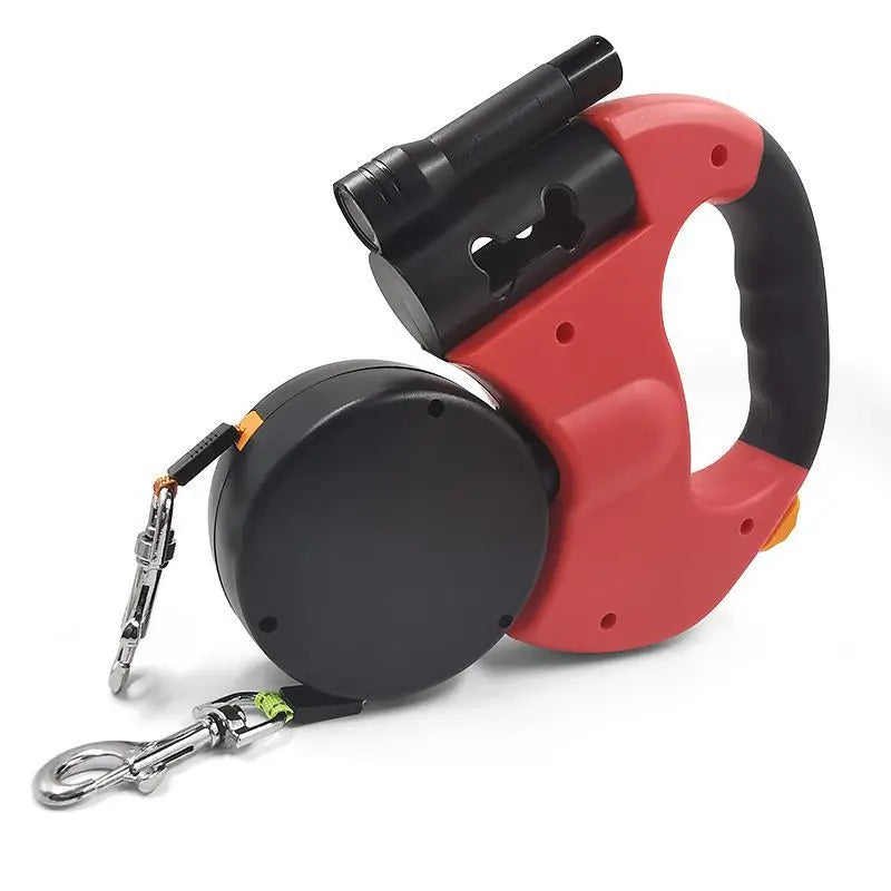 Auto Retractable Double-Ended Dog Leash 3m with LED Flashlight Waste Bag Box Roulette 360 Degree Dual Traction Rope Pet Supplies