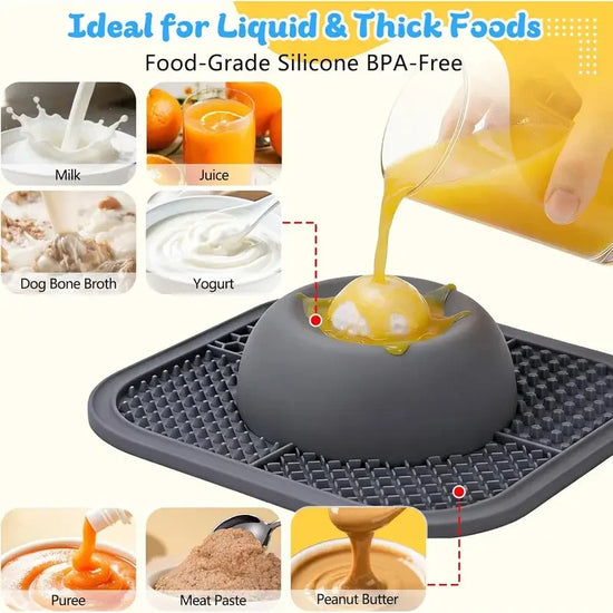 2 in 1 Silicone Slow Feeder Dog Bowl Lick Mat Anti Slip Suction No Spill Food Puzzle For Yogurt Wet Treats