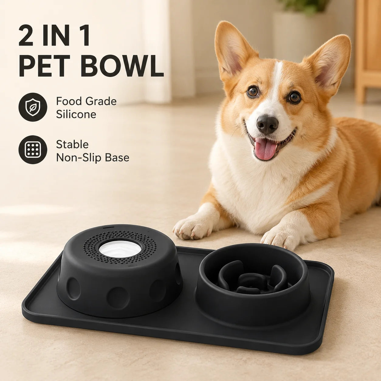 Dog Cat Lick Mat Slow Feeder Bowl Anti Choking Silicone Pet Food Bowl Non Slip Puzzle Feeding Dish Double Use Training Bowl Set