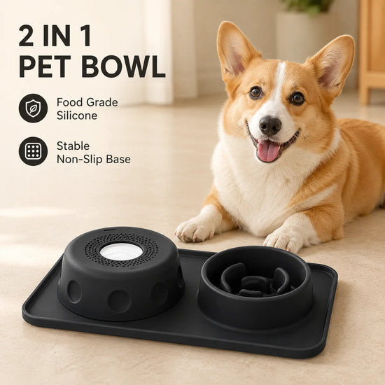 Dog Cat Lick Mat Slow Feeder Bowl Anti Choking Silicone Pet Food Bowl Non Slip Puzzle Feeding Dish Double Use Training Bowl Set
