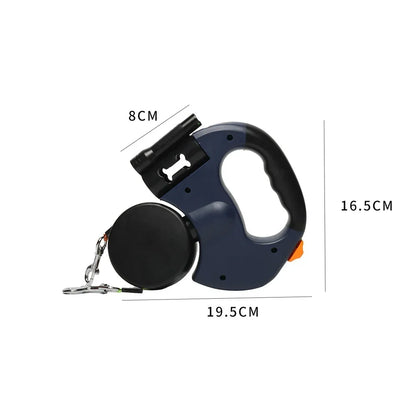 Auto Retractable Double-Ended Dog Leash 3m with LED Flashlight Waste Bag Box Roulette 360 Degree Dual Traction Rope Pet Supplies