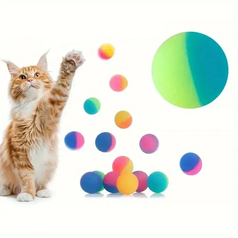 10pcs Colorful Rubber Balls, 25mm High-Bounce Interactive Cat Toy Balls - Vibrant Rainbow Design JXB