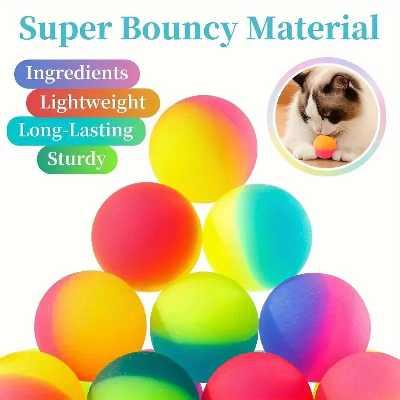 10pcs Colorful Rubber Balls, 25mm High-Bounce Interactive Cat Toy Balls - Vibrant Rainbow Design JXB