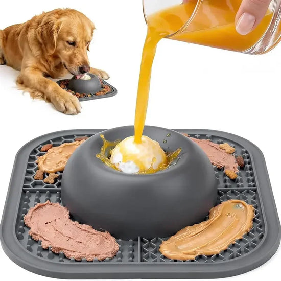 2 in 1 Silicone Slow Feeder Dog Bowl Lick Mat Anti Slip Suction No Spill Food Puzzle For Yogurt Wet Treats