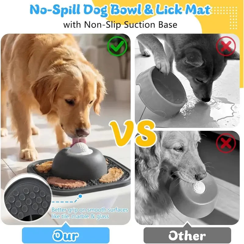 2 in 1 Silicone Slow Feeder Dog Bowl Lick Mat Anti Slip Suction No Spill Food Puzzle For Yogurt Wet Treats