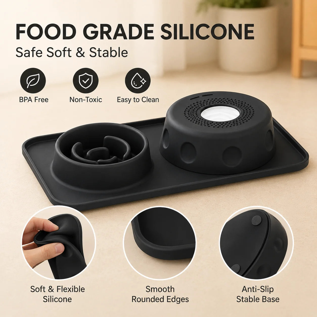 Dog Cat Lick Mat Slow Feeder Bowl Anti Choking Silicone Pet Food Bowl Non Slip Puzzle Feeding Dish Double Use Training Bowl Set
