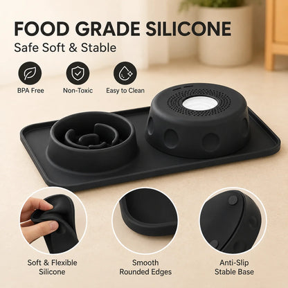 Dog Cat Lick Mat Slow Feeder Bowl Anti Choking Silicone Pet Food Bowl Non Slip Puzzle Feeding Dish Double Use Training Bowl Set